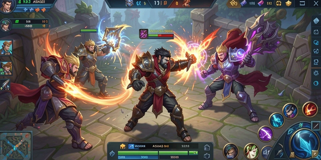 Tampilan gameplay seru di ASIA303 dengan pertarungan tim yang strategis.