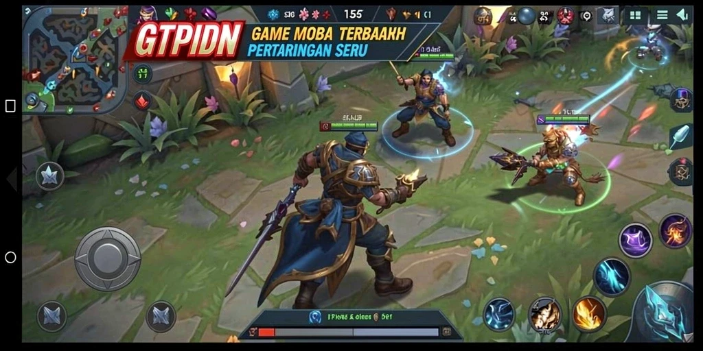 Tangkapan layar utama GTPIDN menunjukkan gameplay seru dalam pertarungan MOBA.