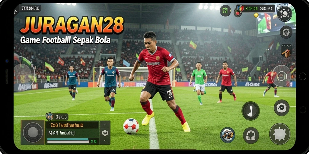 Screenshot gameplay JURAGAN28 yang menampilkan aksi sepak bola yang seru.