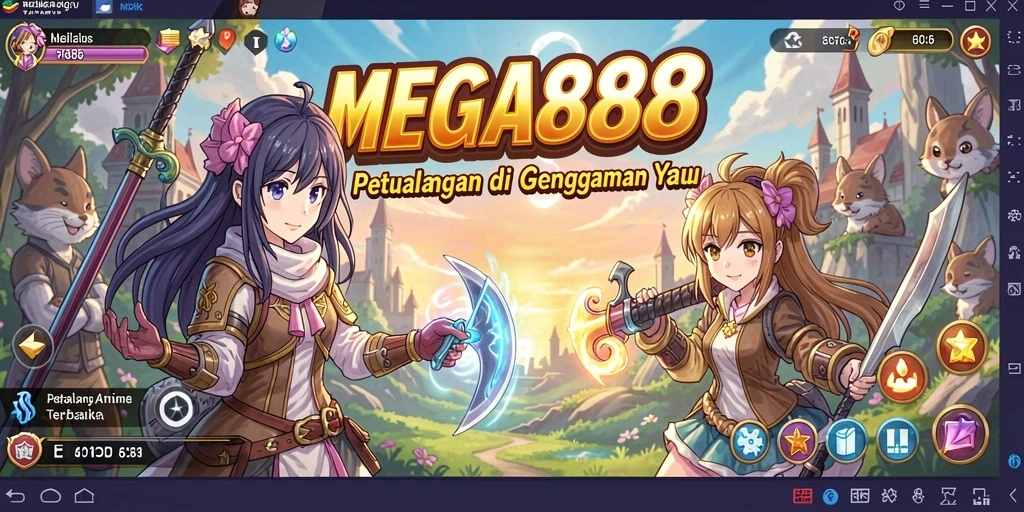Tampilan gameplay MEGA888 yang penuh warna dan dinamis.