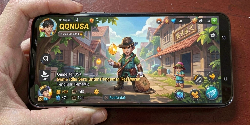 Tampilan gameplay QQNUSA yang menarik dengan berbagai karakter dan fitur idle.
