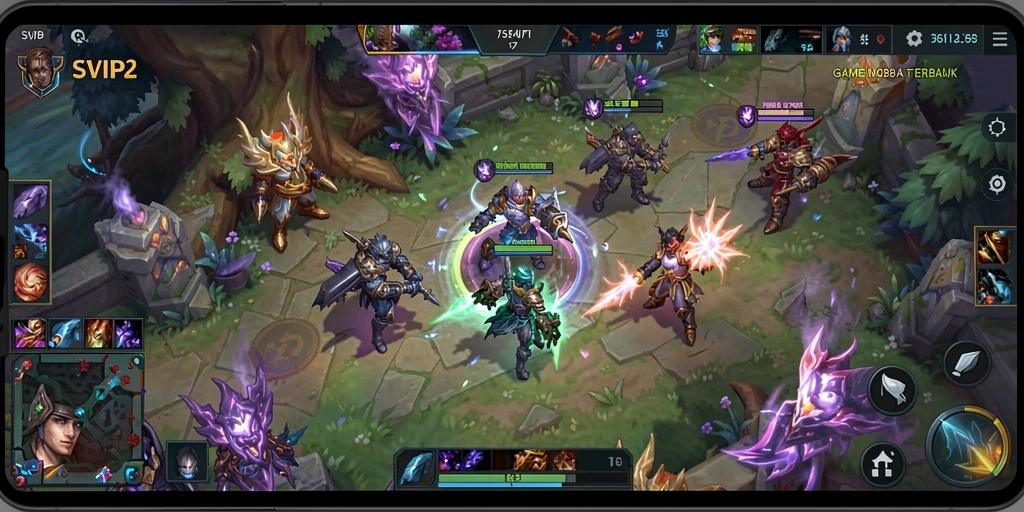 Screenshot utama SVIP2 menampilkan momen intens dalam pertempuran MOBA.