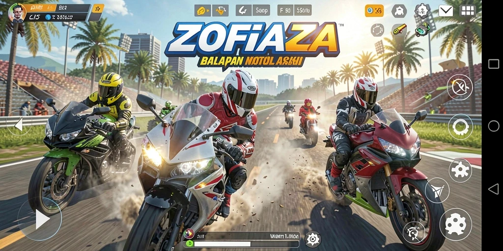 Gameplay mendebarkan dari ZOFAZA dengan balapan motor yang seru.